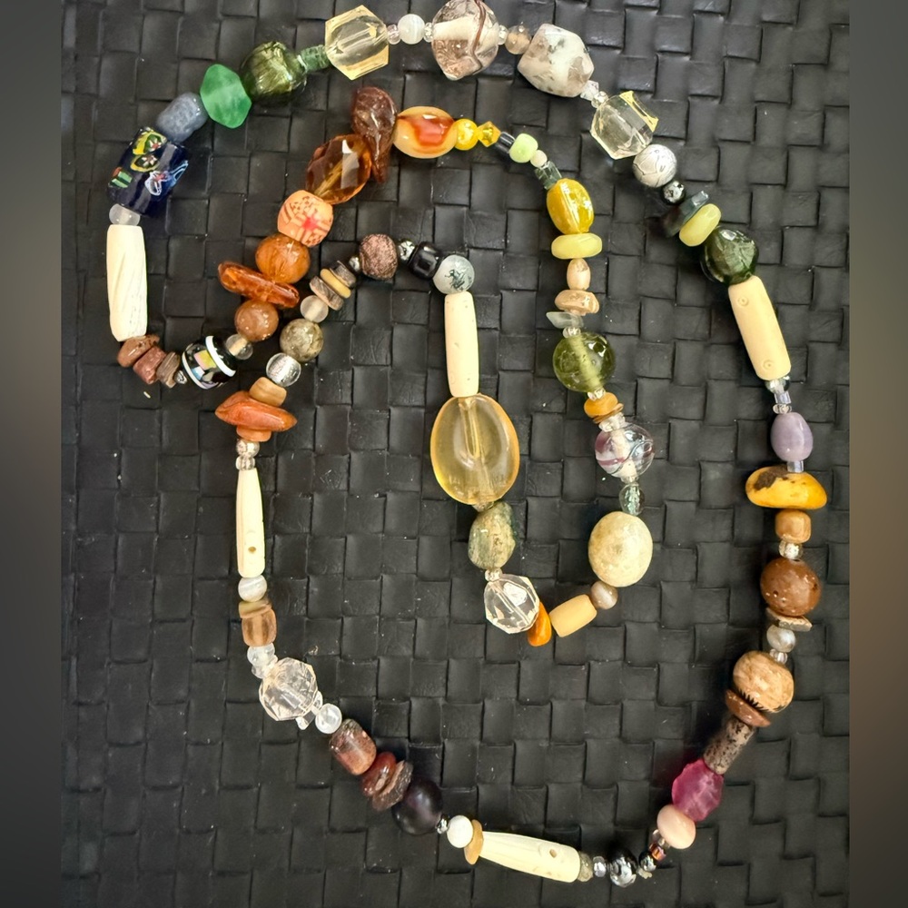 Multicolor Stone and Bead Necklace-17.5”